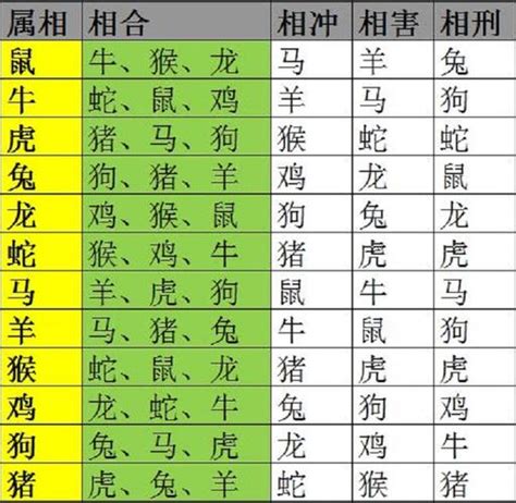 生肖相克表|十二生肖相冲相克查询表